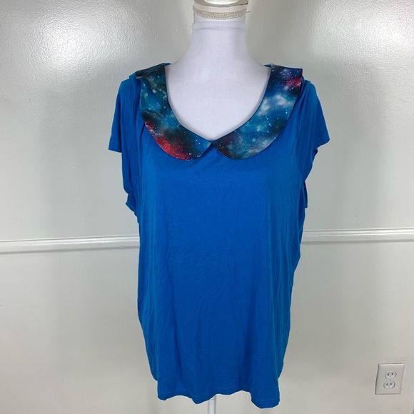 Fervour Blue Galaxy Collar Top Womens 1X - Picture 1 of 7